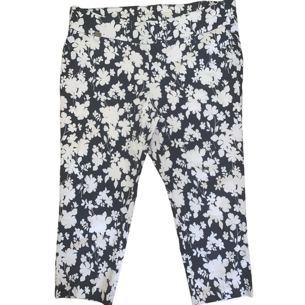 Rafaella Navy/White Floral Print Cropped Chinos Size 16
